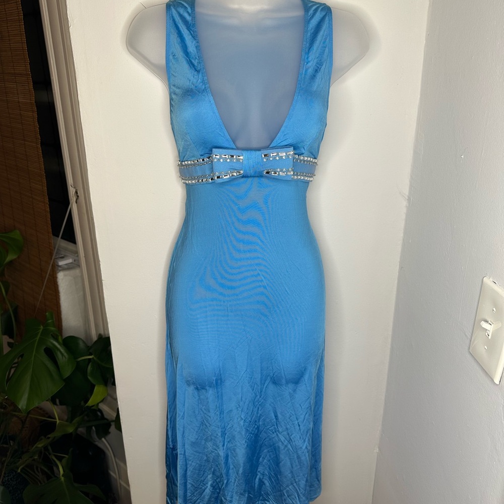 La Perla Blue Dress with Beaded Bow